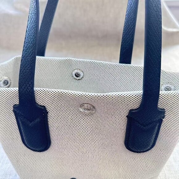 Longchamp Beige With Black Leather Handle Handbag - Picture 3 of 9